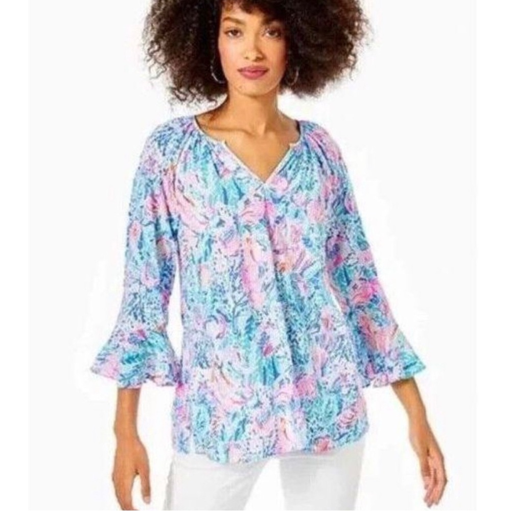 NWT Lilly Pulitzer Willa Flounce Sleeve Top sz L